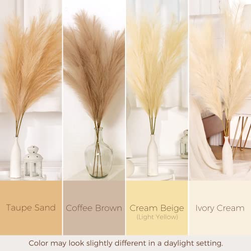 Perfnique Faux Pampas Grass, Bundle Of 3 Stems Large Tall 43'' Artificial Fake Flowers, Rustic Home Vase Fillers, Boho Room Decor, Kitchen Decor (Coffee Brown) #TOP3
