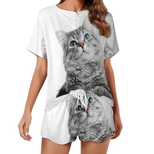 Pyjama chat mignon en coton léger pour des nuits d'été fraîches