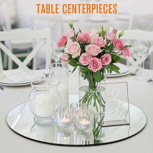 Houseables Mirror Centerpieces for Tables, Round Mirrors for Centerpieces, Mirrored Trays, Round Table Plate Tray, Circle, Glass Charger, Wedding, Center Piece, Small, Base, Candle, 12 Inch, 12 Pack by Houseables - Image 4