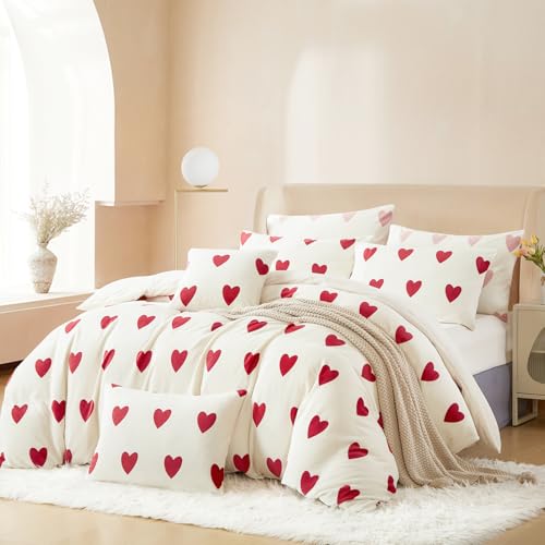 Flanell Bettwäsche 140x200 Herzen Rot Weiß Herz Winter Warm Biber Plüsch – Ansicht 2