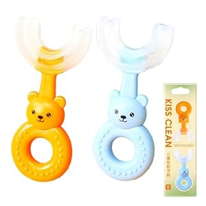 Jyjllm 2er-Pack U-förmige Kinder-Zahnbürsten (Orange/Blau)