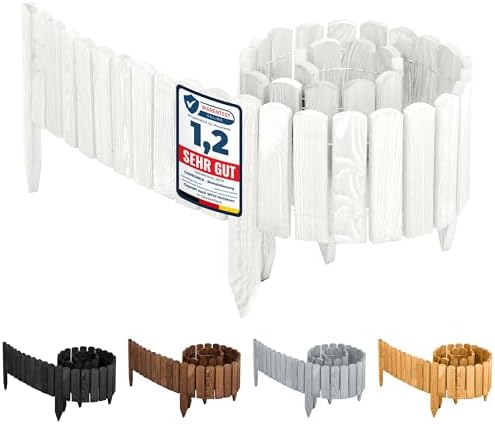 Garronda 200x20 cm Rasenkante Beeteinfassung Holz Weiß GD-0046 | Flexibel formbar, als Rollborder, Beetumrandung, Beetbegrenzung und Gartenzaun für Rasen, Rabatten, Wege und Garten
