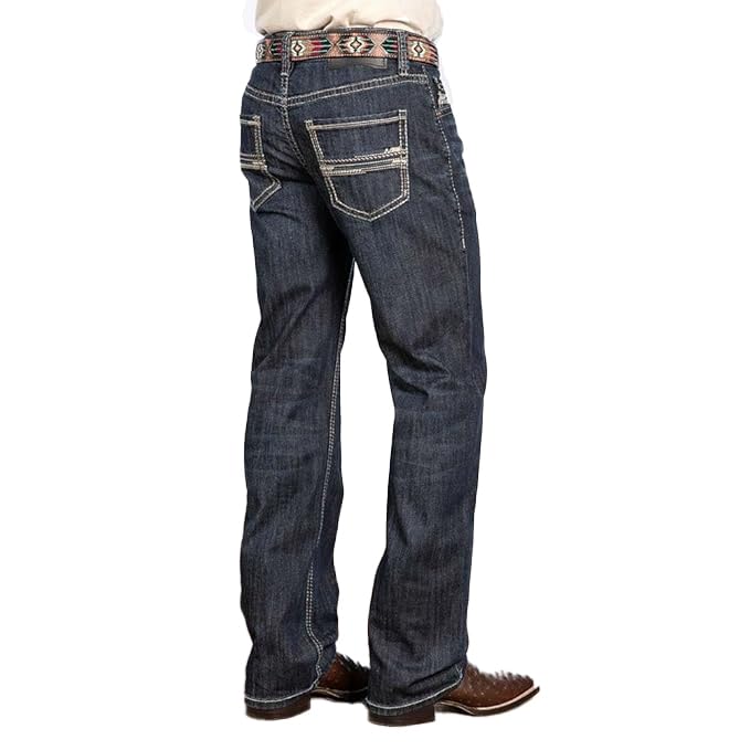 Rock & Roll Double Barrel Straight Ladder Stitch Dark Wash Jeans
