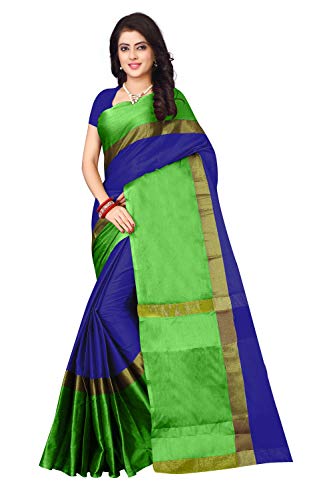 OM SAI LATEST CREATION Weiche Baumwolle Seide Saree mit Blusenstück (S1122_grün_Einheitsgröße) Cover