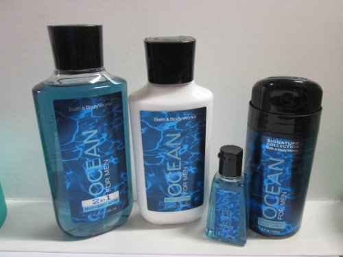 Bath and Body Works Ocean for Men Full Size Gift Set 4 Pieces Body Lotion, Body Wash, Deodorizing Body Spray, Anti Bac Han Gel