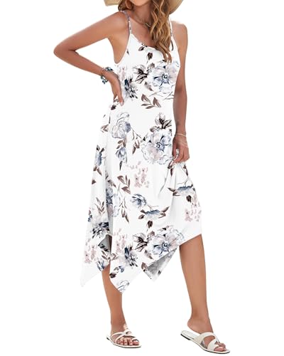 Image of AUSELILY Women's Summer Dresses 2026 Casual Sleeveless Spaghetti Strap Sundress Asymmetrical Midi Dress with Pockets