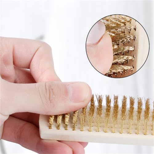 Image of Wire Brush,Stainless Steel Wire Scratch Brush for Cleaning Rust with 8.3 inch inch Long Curved Beechwood Handle