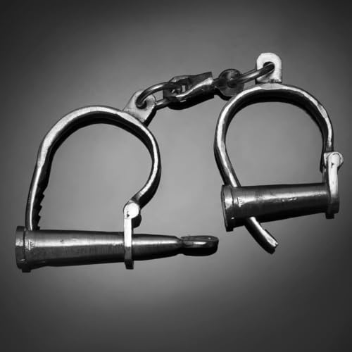 Image of Vintageware Heavy Duty Carbon Steel Indian Handcuffs with Removable Key, Chrome Finish, Adjustable Metal Handcuffs for Theatre, Drama, Stage Performance, Film Props & Historical Display