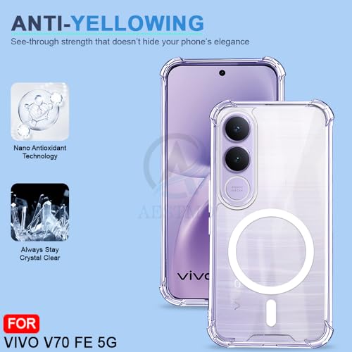 Image of AESTMO Clear Back Cover for Vivo V70 FE 5G | 360 Protection | Transparent Back Cover for Vivo V70 FE 5G (PC + TPU, Compatible with MagSafe Accessories, Transparent Bumper)