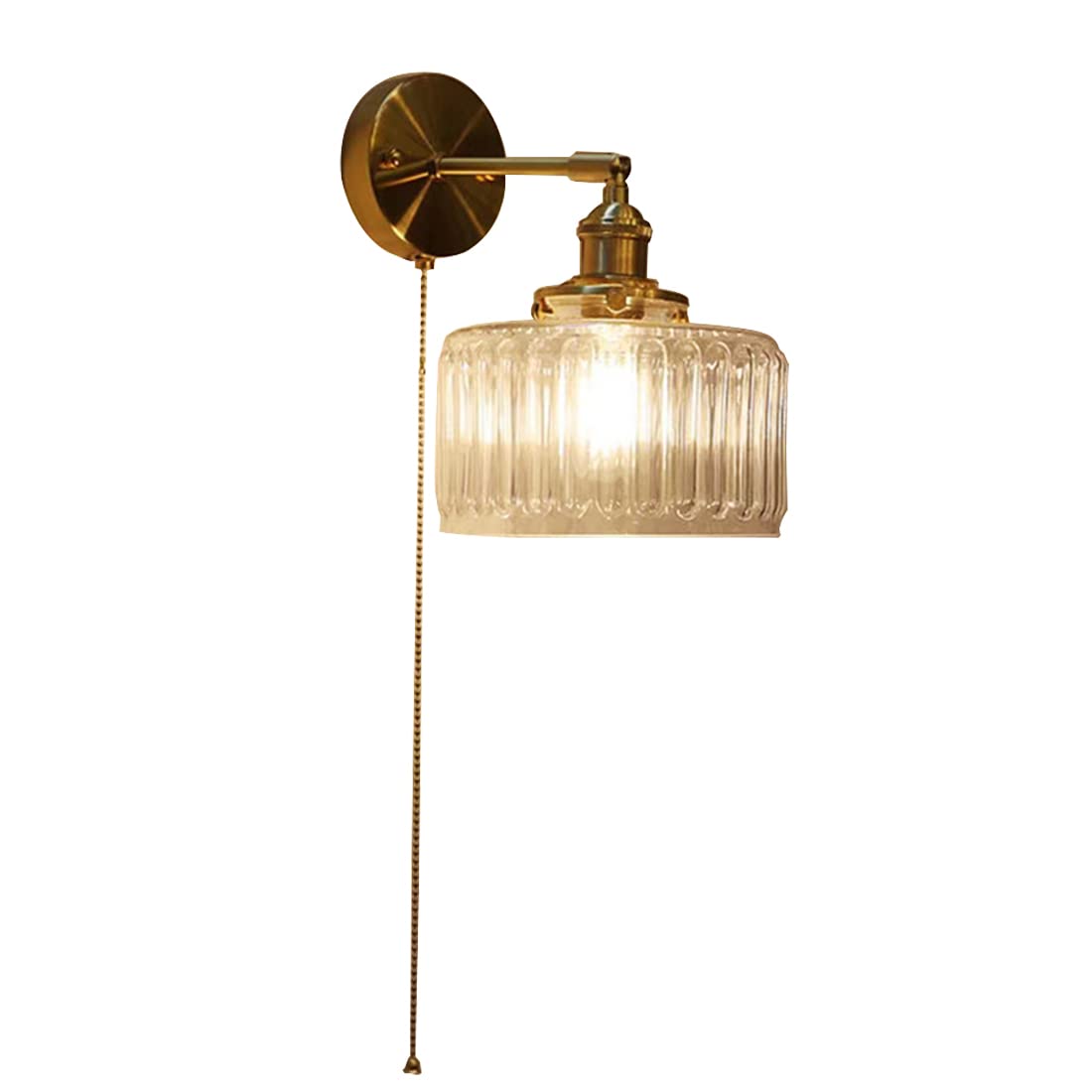 HPTHLY Wall Sconce With Pull Cswitch Industrial Wall Light Fixtures Galss Shade Bedside Brass Wall Lamps For Bedroom, Living Room, Hallway, Kitchen, Farmhou(Transparent-Detail)