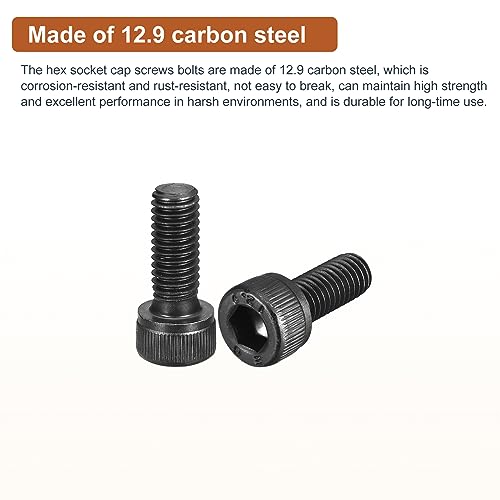 DTGN M6x16mm Socket Head Cap Screws Bolts, 25Pcs 12.9 Grade Alloy Steel, Metric Machine Hex Socket Screw, Hex Drive - Image 3