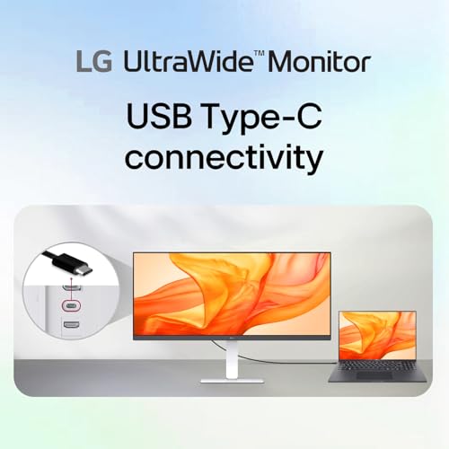 Image of LG 34 inch UltraWide Monitor, 21:9 WFHD (2560 x 1080) IPS Display, 100Hz Refresh Rate, VESA DisplayHDR 400, HDR10, Flicker Safe, USB Type-C, HDMI, DisplayPort, Height /Swivel /Tilt Adjustable Stand, White