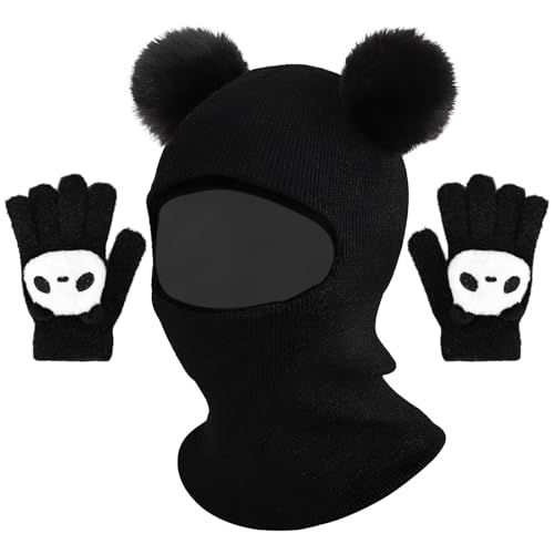 VGECEE Unisex Baby Mütze Winter Strickmütze Babymütze Kindermütze mit Schal Wintermütze Schals Ohrenklappe 3 in 1 Schalmütze Baby Beanie Mütze Schlupfmütze und Handschuhe für Mädchen und Jungen