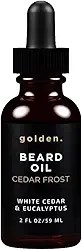 Óleo de barba Golden Grooming para homens | Kit de crescimento natural com óleo de rícino, óleo de jojoba e azeite de oliva | Doma, hidrata e modela | Perfume de gelo de cedro | 59 ml