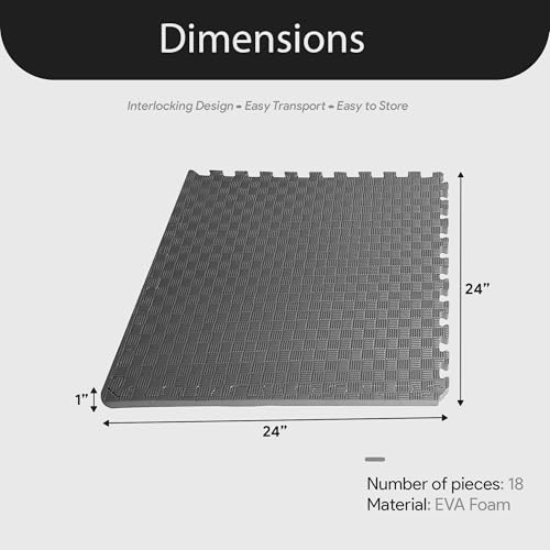 Image of BalanceFrom 1 inch Extra Thick Puzzle Exercise Mat with EVA Foam Interlocking Tiles for MMA, Exercise, Gymnastics and Home Gym Protective Flooring, 72 Square Feet (Gray) | Tiles for Home Gym, Mat for Home Workout Equipment, Floor Padding for Kids, Gray, 24 in x 24 in x 1 in, 72 Sq Ft - 18 Tiles