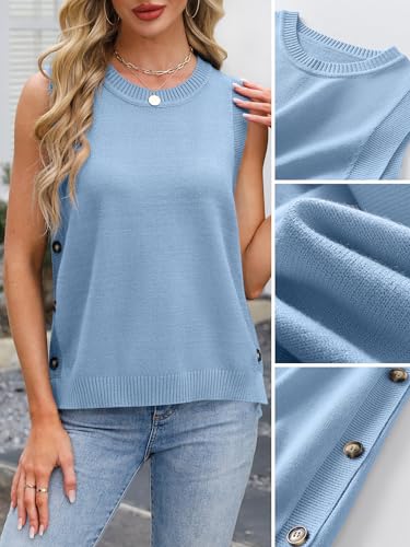 Image of ANRABESS Womens Sweater Vest Summer Sleeveless Crewneck Ribbed Knit Side Button Loose Pullover Tank Tops 2026 Fall Outfits