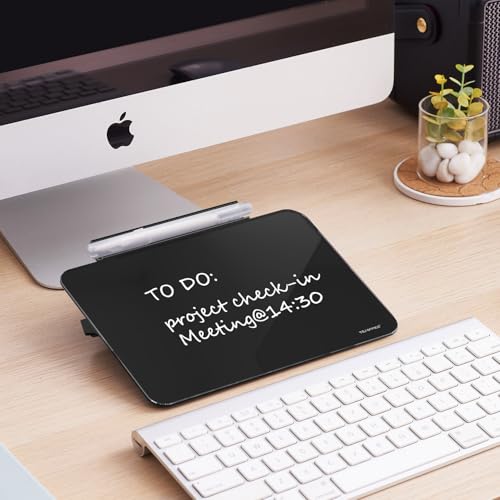 Image of Small Desktop Glass Dry-Erase Whiteboard - 8 X 6 Inches Tabletop Easel Whiteboard with Stand, Desk Board Buddy for Artist, Teacher and Student