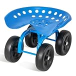 COSTWAY Rolling Garden Cart, Height Adjustable Outdoor Gardening Stool Trolley with 360° Swivel Seat, Heavy Duty Gardener Planting Workseat Scooter, 150kg Weight Capacity (Blue)