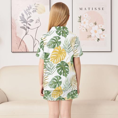 ALAZA Tropical Palm Leaf Tree White Satin Pajamas Set Short Sleeve Button Down Sleepwear Summer Pjs 2 Piece4