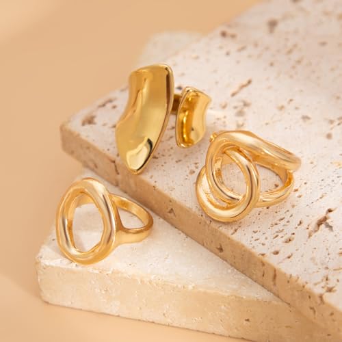 Image of Shining Diva Fashion Stylish Trendy Finger Rings Set for Women & Girls | Chunky Minimal Statement Ring Combos Modern Elegant Jewellery Collection