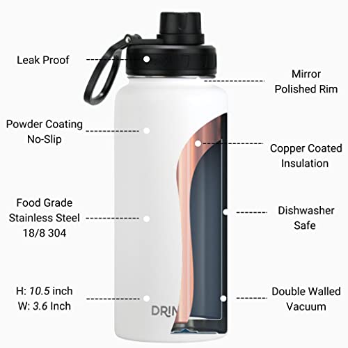 Image of Drinco Stainless Steel Water Bottle Spout Lid Vacuum Insulated Double Wall Water Bottle Wide Mouth Leak Proof Keep Cold Sport Camping Hiking (32oz Artic White)