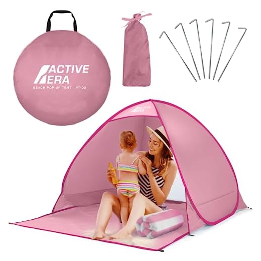 Active Era Pop Up Strandmuschel mit UV Schutz, UPF 50+ Strandzelt, Windschutz Strand, Zelt für 2-3 Personen inkl. Tragetasche und Heringe - Pink