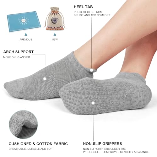 Image of Toes Home Pilates Socks for Women, Cushioned Ankle Grippy Non Slip Socks for Yoga, Hospital, Barre, Home Slipper 2 /4 Pairs