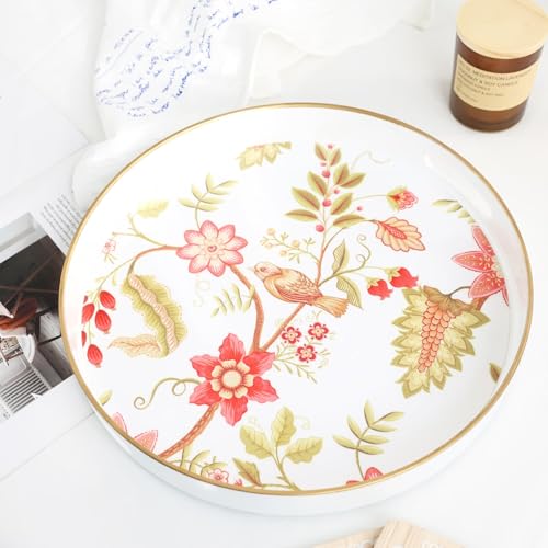 Spsyrine Decorative Serving Tray with Handles, Lacquered Coffee Table Tray for Ottoman, Round Waterproof Platters for Centerpieces, Parties, Living Room, Kitchen Counter Organization Yellow — view 3