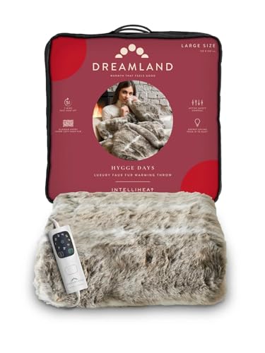 Dreamland Hygge Days Electric Blanket Heated throw - Alaskan Husky Luxury Faux Fur 5-minute Fast heat up 6 temperature settings 1/3/9-hour auto timer Electric throw Machine Washable 160x120cm