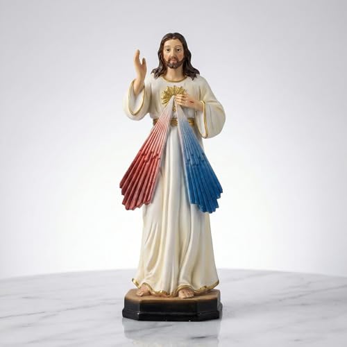 Shlinnuo Divine Mercy Jesus Statue - 8.5 Inch Catholic Religious Figurine, Resin Christ Sculpture for Home Altar Decor, Spiritual Christian Gifts, Prayer Room & Church Decoration