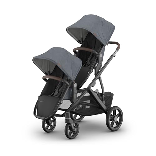 Image of UPPAbaby Vista V3 Stroller + RumbleSeat V3 - Convertible Single-to-Double Stroller System- Toddler Seat, RumbleSeat Accessory, Adapters Included- Julian (Dusty Blue Mélange/Carbon Frame/Chestnut)