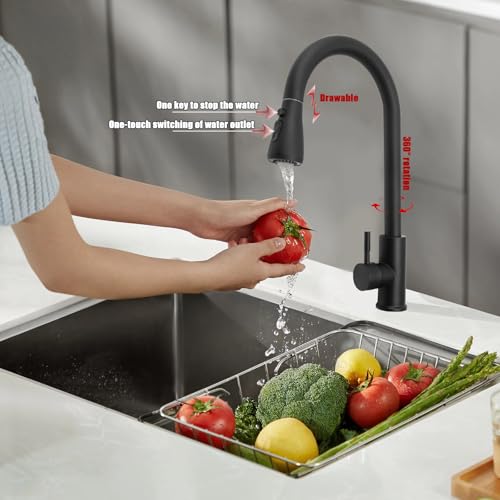 Kitchen Faucet with Pull Down Sprayer Sink Faucets 1 Hole Black Single Handle Pull Out Kitchen Faucet for Farmhouse Camper Laundry Utility Rv Wet Bar - Image 3
