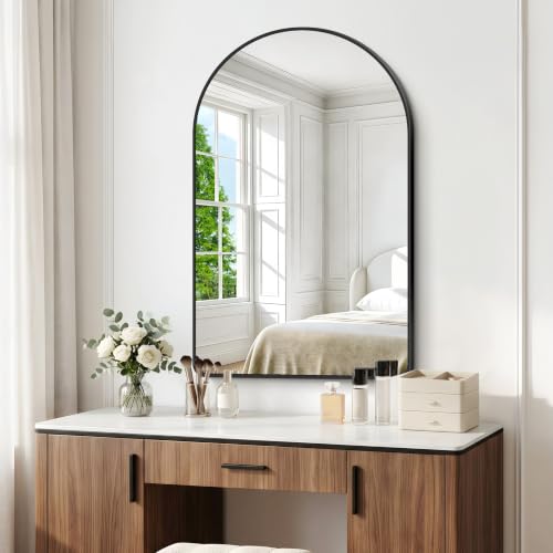 Image of BONEWEI Arched Wall Mirror,32x48 inch Black Arched Mirror Bathroom,Large Vanity Mirror for Over Sink Metal Frame,Tempered Glass Arch Mirrors for Bedroom,Entryway,Living Room,Home Decor Shatter-Proof