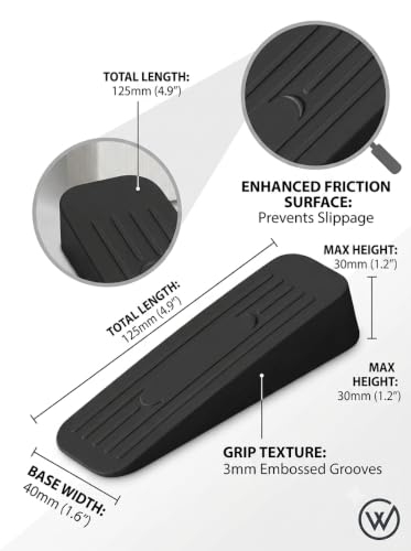 Image of Rubber Door Stopper Wedge, Heavy Duty Anti-Slip Door Holder & Blocker with Strong Grip for Tiles, Marble, Wood, Carpet & Cement Floors | Home, Office, School & Warehouse Use (Black, Pack of 2)