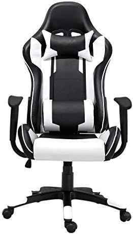 Samincom Gaming Chair Racing Style High Back Large Size PU Leather Chair Office Chair Executive and Ergonomic Style Swivel Chair with Extra Soft Headrest & Lumbar Cushion (Black/White)