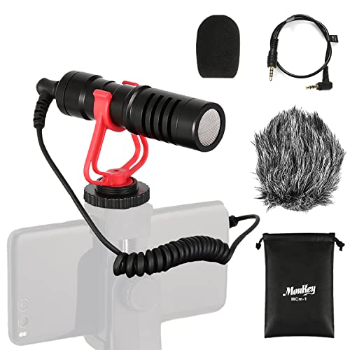 Moukey Vlogging Kit, Camera Microphone with Shock Mount, Windshield, Foam Cover and Bag, Professional External Video Microphone for iPhone, Android Smartphones, DSLR Cameras & Camcorders, Battery-Free