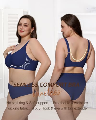 Image of HORISUN Seamless Bras Full Coverage Wireless Push Up Bra for Women No Underwire Comfort V Neck Bralettes with Support
