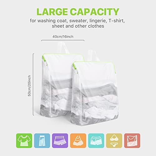 aceyoon Delicates Laundry Bag with Handle,Widened Mesh Laundry Bags 16 x 20 inch Large Net Wash Bag with Zip Washing Machine Mesh Bag for Sweater Dress Garment Blouse Dirty Clothes (2 Pack)