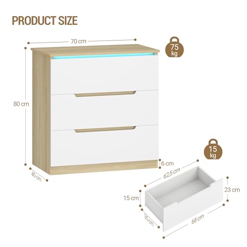 Commode LED 3 tiroirs 25 couleurs télécommande Hzuaneri