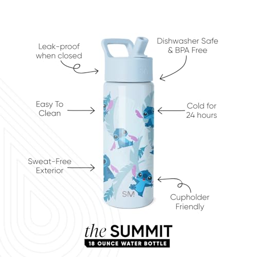 Image of Simple Modern Disney Stitch Kids Water Bottle with Straw Lid | 18oz Insulated Stainless Steel Kids Tumbler & Spill Proof Toddler Cup for School, Girls, Boys | Summit | Tropical Stitch