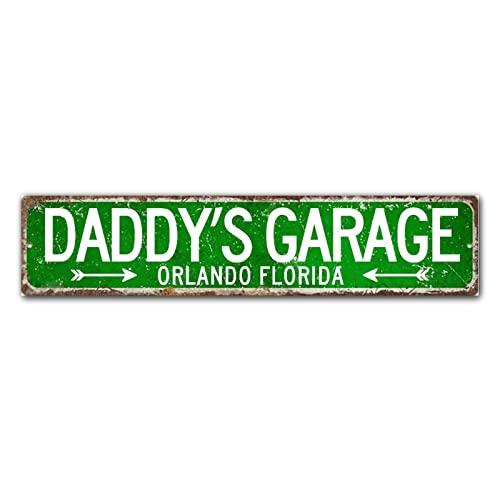 Panneau de garage rétro Daddy's Garage en bois rustique de 15x61 cm