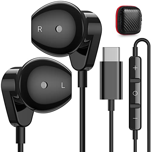 USB C Headphone Wired Earbuds for iPhone 15 Pro Max 16 16e for Samsung S25 A53 A54 A35 S24 Ultra Flip S23 S22 Type C Earphone with Mic Noise Canceling in-ear Headphone for iPad 10 11 A16 Pixel 7 6 8 9