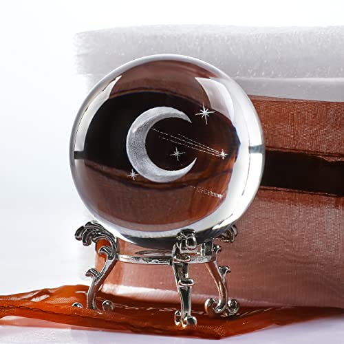 Zeershee 60Mm 3D Moon Planet Laser Engraved Crystal Ball Glass Sphere Paperweight Home Art Decor Crafts With Stand #TOP3
