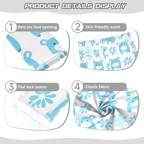 Cartoon Cow Blue Flower Girls Casual Leggings for Kids Printed Long Pant Bottoms Stretch and Soft3