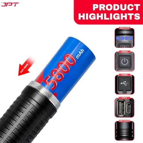 Image of JPT 20000 Lumens Tactical LED Flashlight | Upto 2.5KM Long Beam | 5800mAh Rechargeable Battery | 3 Light Modes | IP67 Waterproof Aluminium Torch