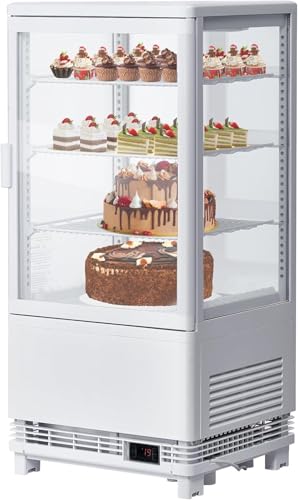 IDEALHOUSE Countertop Refrigerator, 2.8 Cu.Ft. Pastry Display Case for Bakery with LED, Frost-Free, Sliding Door, Commercial Fridge Display Case for Cafe and Restaurant, 3-Tier Design, White