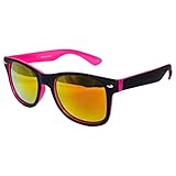 Ciffre Sonnenbrille Nerdbrille Nerd Retro Look Brille Pilotenbrille Vintage Look - ca. 80 verschiedene Modelle Viele Farben (Schwarz Pink Feuer Verspiegelt)