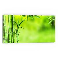 Crédence De Cuisine En Verre Transparent – Design Bambou, Tiges & Fleurs – 125x50 Cm – Style Moderne – Vert, Blanc, Noir