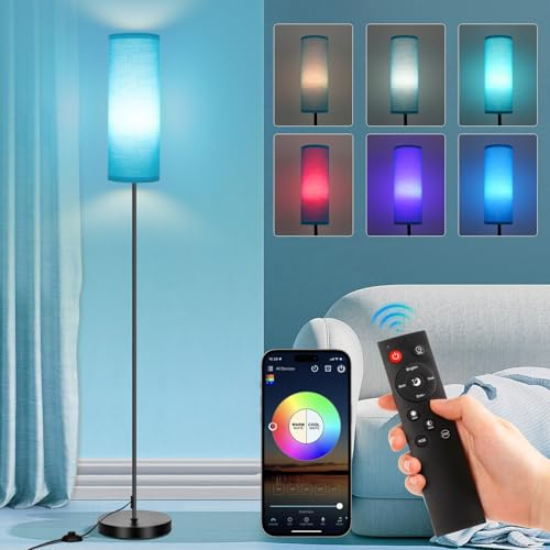 Image of FRIDEKO HOME Floor Lamp, Color Changing Ambient Lighting for Living Room Bedroom, Standing Lamp with App & Remote, Tall Corner Lamp for Christmas Home Decor, 9W 800LM, Foot Switch, Turquoise Shade
