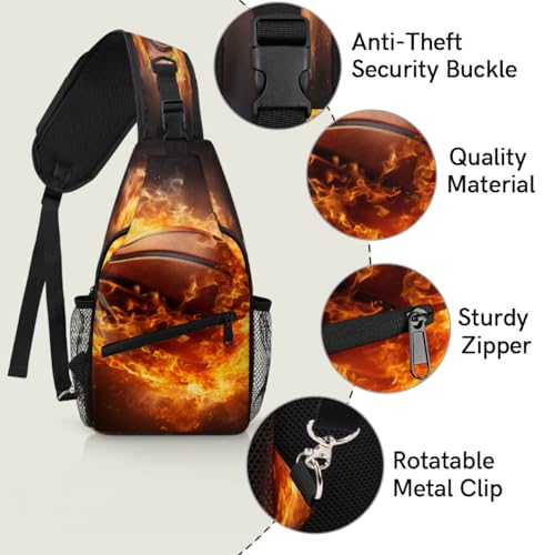 Cool Basketball Ball Sport Sling Bag Crossbody Sling Backpack Hiking Daypack for Men Women Chest Bag for Travel Running3
